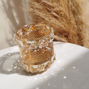 Ozdobna złota szkatułka glamour CANDLE - błyszczący szklany pojemnik świecznik z kryształkami - na stanie