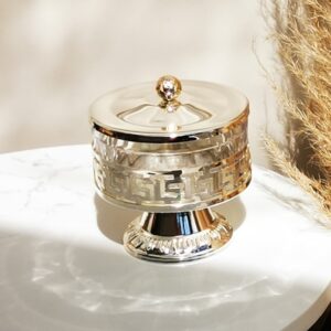 Ozdobna srebrna szkatułka glamour AMARETTE - błyszczący pojemnik świecznik - na stanie