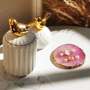 Ozdobna dekoracyjna złota tacka glamour na biżuterię CALLY - błyszcząca różowa