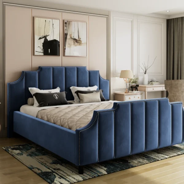 Łóżko SORRENTO wygodne nowoczesne nowojorskie glamour granatowe niebieskie z linii CLASSIC