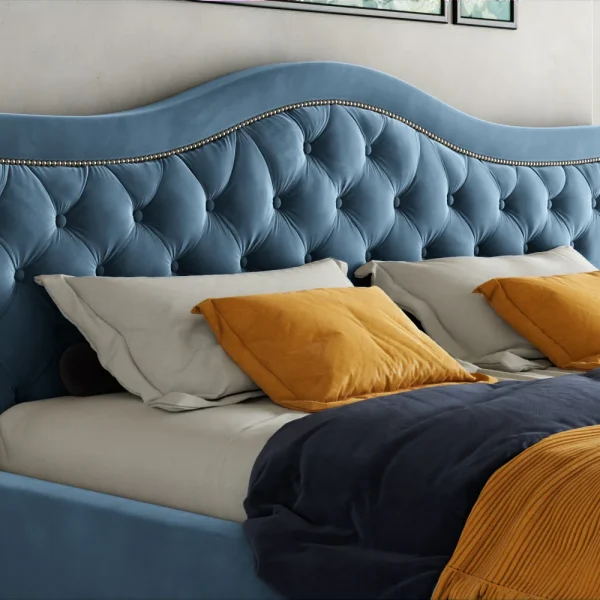 Łóżko SORRENTO wygodne nowoczesne nowojorskie glamour granatowe niebieskie z linii CLASSIC