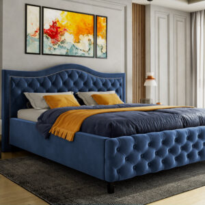 Łóżko WAVE wygodne nowoczesne nowojorskie glamour granatowe niebieskie z linii CLASSIC
