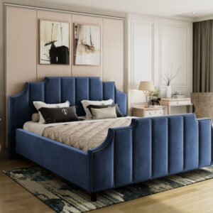 Łóżko VAGUE wygodne nowoczesne nowojorskie glamour granatowe niebieskie z linii CLASSIC