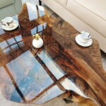 Designerski Stolik kawowy CASTELLO z plastra drewna z orzecha włoskiego lakierowany czarny loft z linii NATUREL