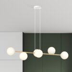 Lampa sufitowa wisząca nowoczesna elegancka GRAVITY 6 biała złota klosze kule biel opal