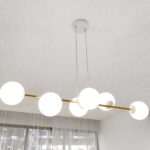 Lampa sufitowa wisząca nowoczesna elegancka GRAVITY 6 biała złota klosze kule biel opal
