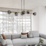 Lampa sufitowa wisząca nowoczesna elegancka GRAVITY 6 czarna złota klosze kule grafit