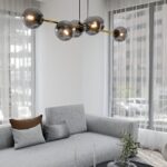 Lampa sufitowa wisząca nowoczesna elegancka GRAVITY 6 czarna złota klosze kule grafit