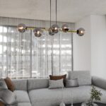 Lampa sufitowa wisząca nowoczesna elegancka GRAVITY 6 czarna złota klosze kule grafit