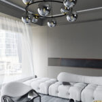 Lampa sufitowa wisząca nowoczesna minimalistyczna AZURA 8 czarna klosze kule grafit