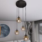 Lampa sufitowa wisząca nowoczesna minimalistyczna COSMO 4 czarna klosze kule miodowe premium