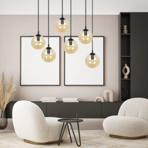 Lampa sufitowa wisząca nowoczesna minimalistyczna COSMO 6 czarna klosze kule miodowe