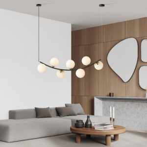 Lampa sufitowa wisząca nowoczesna minimalistyczna RITZ 7 czarna klosze kule biel opal