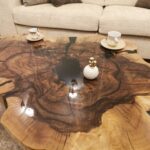 Designerski stolik kawowy MAURICIO czarny loftowy z plastra drewna glamour połysk z linii NATUREL na stanie
