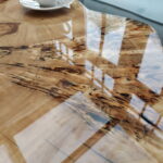 Designerski stolik kawowy PIEMONT czarny loftowy z plastra drewna z linii NATUREL na stanie