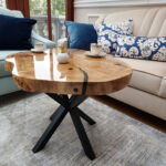 Designerski stolik kawowy PIEMONT czarny loftowy z plastra drewna z linii NATUREL na stanie