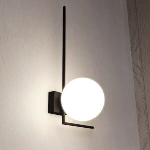 Nowoczesny Kinkiet kula minimalistyczny IMAGO 1F BL OPAL loft klosz czarna biała