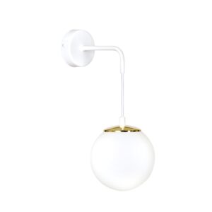 Nowoczesny Kinkiet kula minimalistyczny OGNIS K1 WHITE elegancki klosz biały/złoty